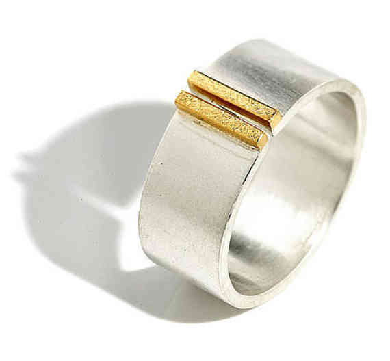 Double Bar Wide Band Ring Double Bar Wide Band Ring